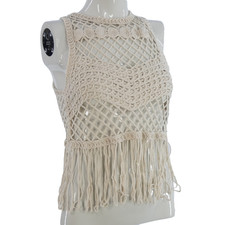 Zara Makramee Häkel Top Bluse Fransen Boho ärmellos ecru transparent Blogger Fav