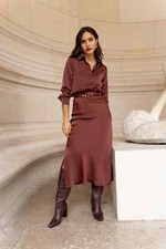 Damen Satin Rock Frauen Midi