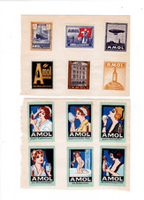 12 alte Reklamemarken Amol-Hausmittel, Drogerie Dressler in Memel in Ostpreussen