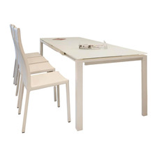 Bonaldo Essgruppe Tisch Chat Lack Weiß Glas Weiß Ausziehbar mit 4 Stühlen Weiß