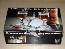 Zwiesel Glas 3 Gläser mit Rührer für Grog und Punsch in OVP Vintage Nie Benutzt