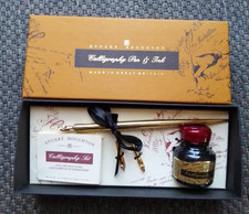 Calligraphy  Set   Stuart Houghton  3 Federn goldfarben-Federstil -Tinte schwarz