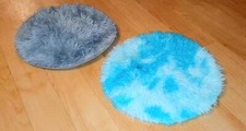 2er Set Fußläufer Mini Kreis Rund Teppich Kunstfell grau türkis petrol NEU!