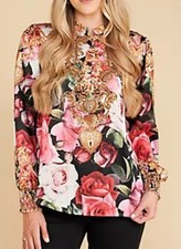 SCHIFFHAUER MUNICH® Bluse, 1/1 Arm Stehkragen Strasssteinbesatz leger weit Gr.48