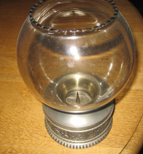 Windlicht, Sockel aus Zinn, Oberteil  helles Rauchglas