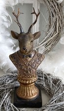 Großer Hirsch Hirschkopf m. Geweih, Büste Figur Skulptur, Braun - Gold 25 cm