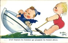 Künstler Ak Mallet, Beatrice, Kinder beim Wasserski, Boot, Hund - 4786600