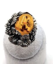 Mächtiger Vintage Designer Bernstein Ring 925 Silber RW 58 Massiv Art.-Nr:2018