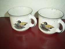 Winterling-2x Kaffeetassen mit Entenmotiv-gesprenkelt-handdekoriert-top-wie neu