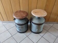 2 MILCHKANNEN mit Henkel Beistelltisch Kuh Tisch,Holz mit Leder Metall