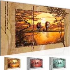 Wandbild Afrika Elefant Bild XXL Bilder 100x40 cm beige braun grün grau rot