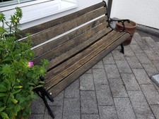 Parkbank Gartenbank Gestell Gusseisen Massivholz Eiche Wetterfest 