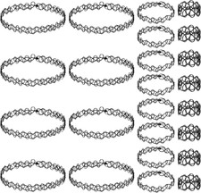 24 Stück Elastische Halskette Set  Tattoo Choker Punk Gothic Armbänder Ringe