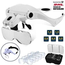 Lupenbrille mit 2LED Licht Hände Frei Kopfband Lupen Standlupe echselobjektive