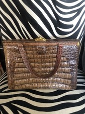 Antike Vintage edle Kroko Handtasche braun Messing JU1