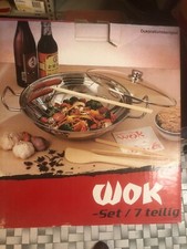 Wok  7 Teile Ø 35 cm flacher Boden ] Asiatische Eisenpfanne / Küchen Wok