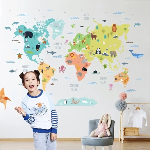 Wandtattoo tierische weltkarte - tierische,