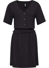 Shirtkleid mit Smock-Detail Gr. 32/34 Schwarz Sommerkleid Mini Freizeitkleid Neu