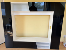 TV-Regalschrank, Wohnwand, 190x157,5x38cm (BxHxT), schwarz-weiß, diverse Fächer