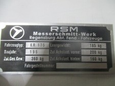 Typenschild ID-plate RSM KR 175 Fend Kabinenroller Karo Messerschmitt Schild s85