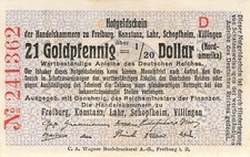 Freiburg Handelskammern 21 Goldpfennig = 1/20 Dollar 1923 Kfr- (Serie D)