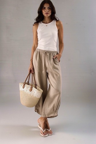 Damen leinenhose camelbraun - leinenhose,