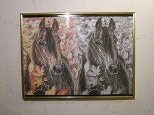 Kunstdruck Bild Pferd Porträt Brauner Herbst 30 x 40 cm + Glas-Bilderrahmen gold