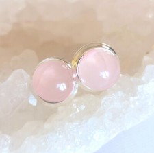 Ohrringe, Ohrstecker mit Rosenquarz, 925er Silber - Rosa