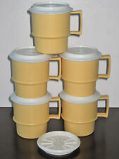 5 Vintage Tupperware Becher Trinkbecher Henkelbecher mit Henkel und Deckel