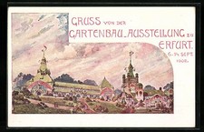 Künstler-AK Erfurt, Gartenbau-Ausstellung 1902 - Festgebäude und -gelände 