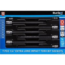 BlueSpot 7-teilig extra lange Schlagschrauber Torx Bit Steckdosen 1/4" Antrieb T10 - T40 Set