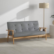 HOMCOM 3-Sitzer Sofa, Couch mit Armlehnen, Rückenkissen, Leinenoptik Dunkelgrau