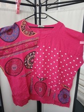 Bluse Tunika Shirt Hippie MADE IN ITALY himbeer bunt EG 100% Leinen