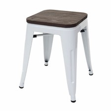 B-Ware Hocker MCW-A73, Sitzhocker, Holz-Sitzfläche Metall stapelbar, weiß
