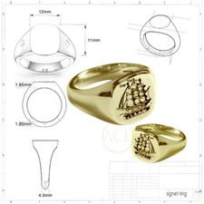 9ct Gelbgold Familie Crest M Kissen Signet Ringe 12x11mm UK Hm nach Maß