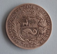 Peru Lima UN SOL 1890, 900-er Silber