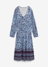 Maxikleid aus softem Viskose-Elasthan-Mix Gr. 36/38 Dunkelblau Bedruckt Neu