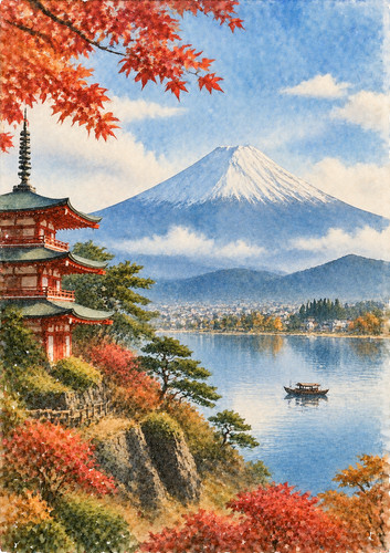 Mount fuji japan aquarell - 22.,