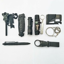 13 Teilig Outdoor Survival Kit Feuerstein Notfallmesser Sägeband Taschenlampe