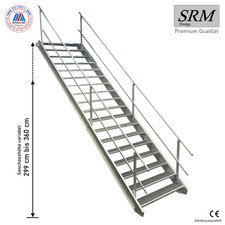 18 Stufen Stahltreppe Breite 60-160cm Geschosshöhe 299-360cm Geländer beidseitig