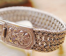 Armband 20,5 cm Silber Massiv Breit Eckig 18 x 6,5 mm Geflochten Floral Armkette