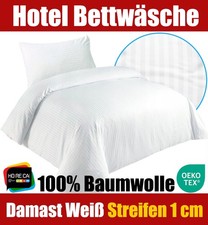 Hotelbettwäsche 100% Baumwolle Damast Streifen 1cm Weiß Bettgarnitur Kissenbezug