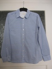 Langarm-Bluse "MILANO ITALY" weiß/blau quer-gestreift, Gr. 42, fast NEU