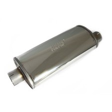 SIMONS UNIVERSAL EDELSTAHL SCHALLDÄMPFER TOPF AUSPUFF LEISE - "TURBO" 76MM GLANZ