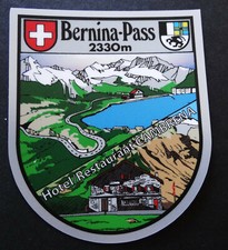 Souvenir-Aufkleber Bernina Pass Passo del Bernina Graubünden Schweiz Oldtimer