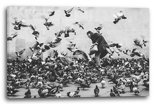 Lein-Wand-Bild Mann füttert