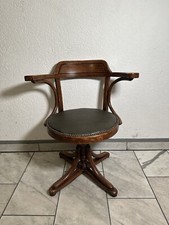 J&J Kohn AntikSchreibtischstuhl / Dreh Stuhl aus Buchholz,mit Neuer Leder Bezug.