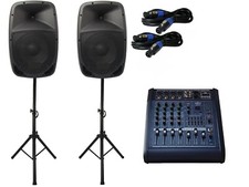Das PA-SET2 Powermixer Pa Anlage DJ 25 cm Lautsprecher Boxen USB Stativ Paket 