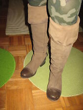Damen Stiefel Leder braun Stulpen overknee 38 lang geschnürt Reiter