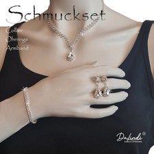 Schmuckset Damen Halskette Ohrringe Armband Strass Mode Schmuck  Braut Event